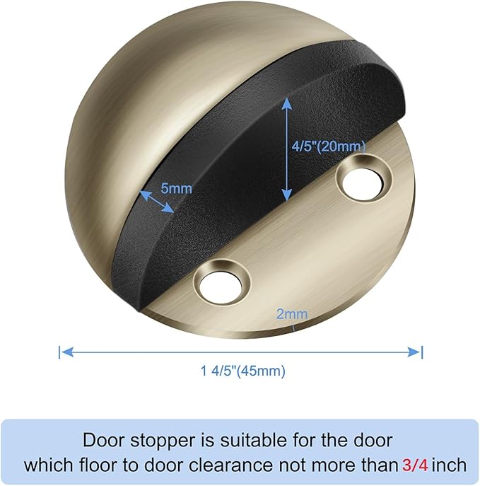 2 Pack Door Stop, Adhesive Door Stoppers Floor Mounted Door Stops No Drill Doorstop Stainless Steel with Rubber Bumper Wall Protector for Home Office, Brushed Bronze