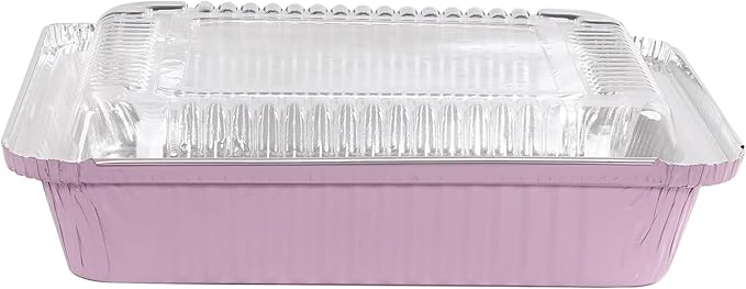 (40 Pack) 8x8 Square Aluminum Baking Cake Pans with Clear Lids - Pink Foil Pans with Lids - Disposable Food Containers Great for Cooking, Heating, Storing, Prepping Food