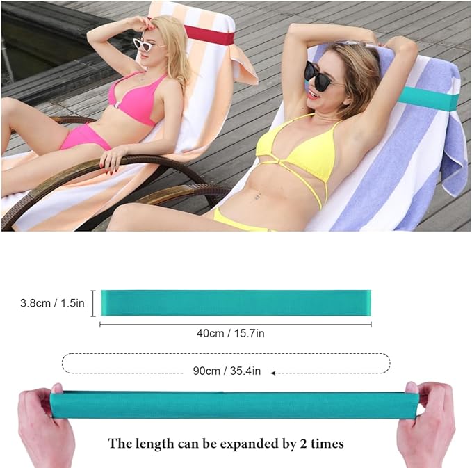 Beach Towel Bands (5 Pack), Beach Chair Essentials, Windproof & Elastic Towel Holders, 5 Mix Colors