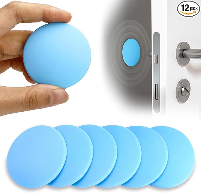 1.6" Wall Door Handle Stopper, 12PCS Light Blue Self Adhesive Wall Protector Rubber Door Bumpers, Solution for Stopping Damage from Doors Knobs, Shock Absorbent and Noise Reduction