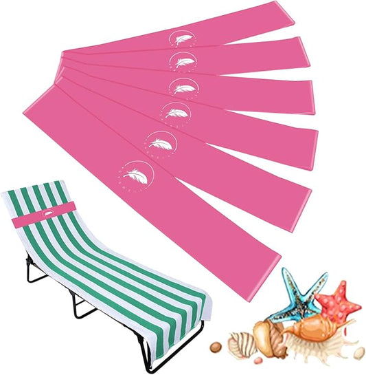 Towel Bands (6 Pack) - Stretch Beach Towel Clips for Beach Cruise Pool Chairs, Lounge Towel Holder Elastic, Cruise Ship Essentials (Pink)