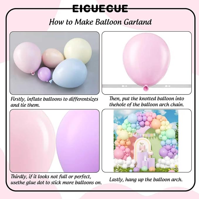 EICUECUE 426Pcs Pastel Balloon Arch Kit - 7 Macaron Assorted Colors Balloon Garland Kit for Birthday Party Kids Girls Baby Shower Wedding Anniversary Pride Easter Rainbow Supplies Party Decorations