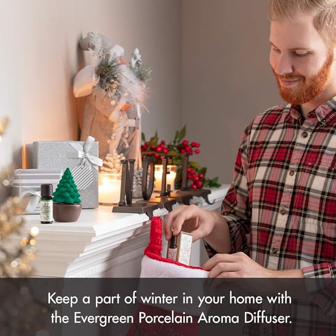 Ellia, Evergreen Christmas Tree Porcelain Aroma Diffuser, Holiday Décor for Essential Oils