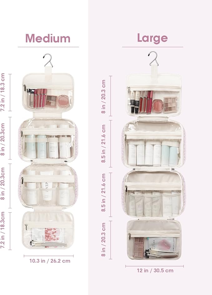 Narwey Hanging Toiletry Bag for Women Travel Makeup Bag Organizer Toiletries Bag for Travel Size Essentials Accessories Cosmetics (Pink Flower Buds (Medium))
