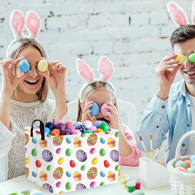 FXOLCSHE Rectangular Easter basket,Laundry Hamper,Kids Toy Storage Basket for baby Bedroom,Kids Storage Bin,Toy Gift Organizerm,Easter gift basket,Easter Home Decor(Flower egg)