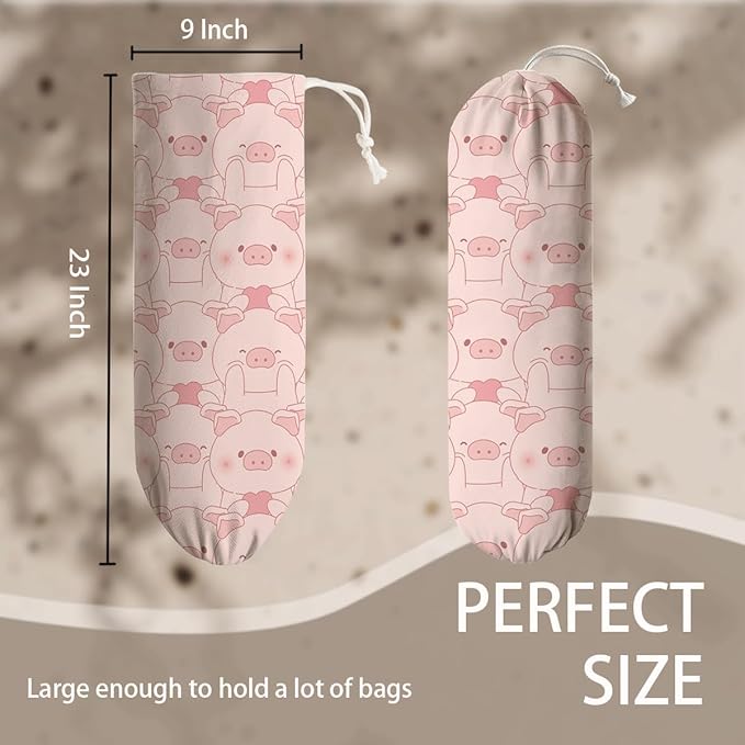 Pig Plastic Bag Holder, Wall Mount Plastic Bags Storage Container Dispenser, Cute Farmhouse Kitchen Decor Gifts for Women Pigs Lover, Kitchen Pattern Garbage Bag 42