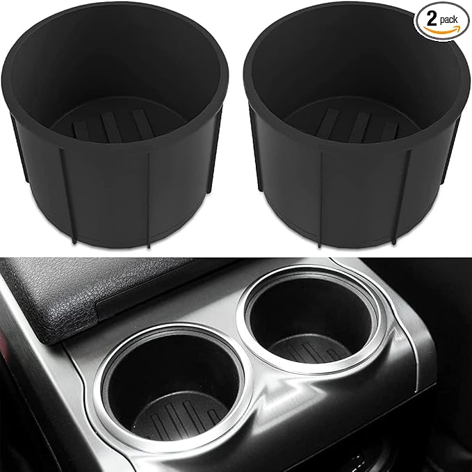 Rear of Center Console Cup Holder for Ford F150 2009-2014 with Flow Through Console Cup Holder Replacement Insert for F150 TPE Drink Bottle Holder 2PCS (with Flow Through Console)