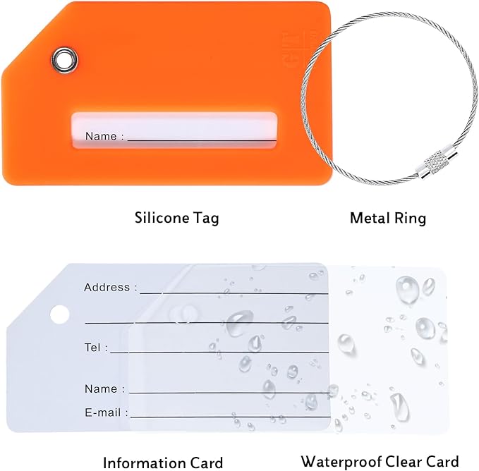 7 Pack Silicone Luggage Tag for Suitcases with Stainless Loop, TSA Approved, Privacy Protection Travel Essentials Bag Tags by Gostwo