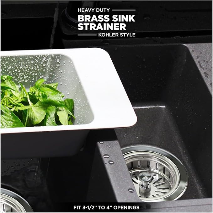 Highcraft Heavy Duty Kitchen Sink Drain Assembly 3-1/2 Inch Stainless Steel Strainer Basket & Stopper, Standard Sink Drain
