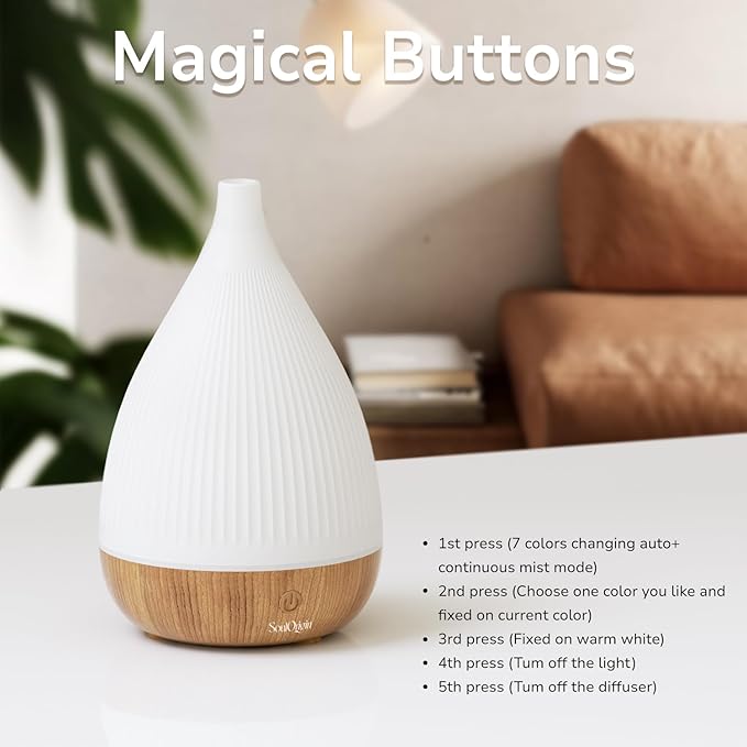 Ultrasonic Essential Oil Diffuser, Home Fragrance Aroma Diffuser with Auto Shut-Off, 8-Color Night Light & Ultra-Quiet Operation, BPA-Free Portable Aromatherapy Humidifier for Home (Light)