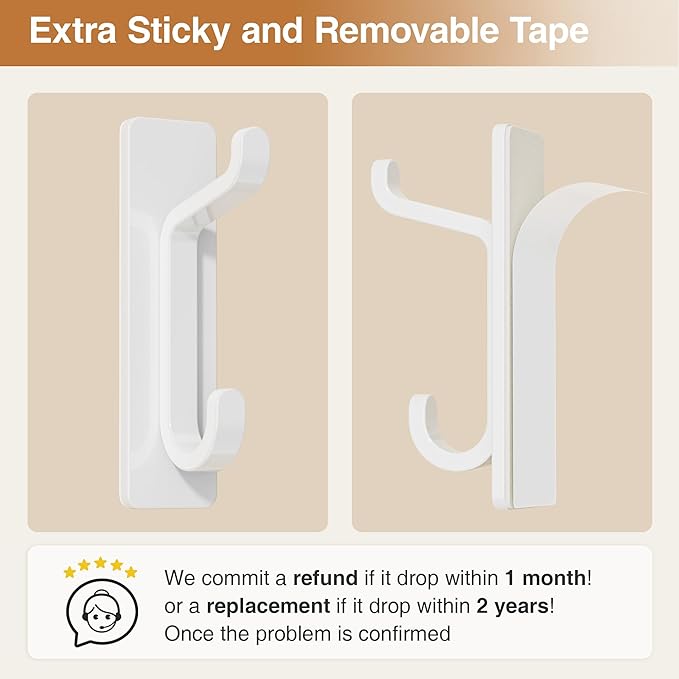 Self Adhesive Wall Hooks for Hanging: Extra Strong 13 LB, Hooks for Coats, Towels in Bathrooms, Showers, Kitchens, Walls, Doors, White, 6 Pack