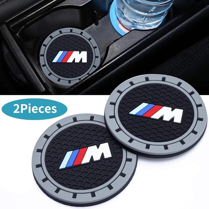for BMW M Car Cup Holder Coaster, Auto Cup Holder Insert Coaster Compatible with BMW M M2 M4 M5 M6 M8 X1 X2 X3 X5 X6 M135i M240i Z4 328i X7, 2PCS