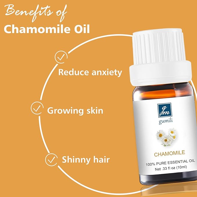 Chamomile Essential Oil 10ml – 100% Pure Natural Roman Chamomile Oil for Skin, Hair, Diffuser