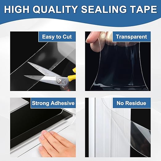 Transparent Window Weather Sealing Tape 3IN x 35 yd Draft Isolation No Residue Removable Adhesive Waterproof Windows Doors Shower Glass AC Units Ideal for Winter Seal & Summer Cold Air Loss Prevention