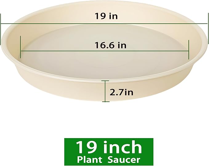 Bleuhome 4 Pack of 18 19 inch Plant Saucer Drip Tray (16.6 inch Base), Heavy Duty Deep Plant Saucers for Pots, Plastic Flower Planter Water Trays for Indoors Outdoor (19", Beige)