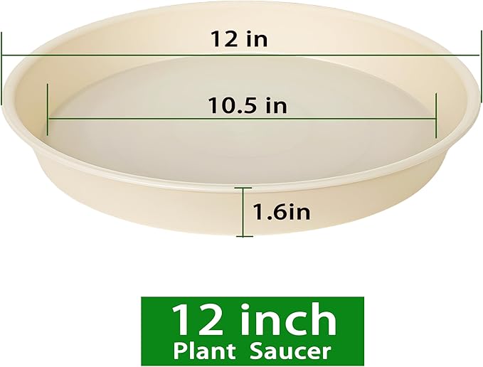 Bleuhome 6 Pack of 12 inch Plant Saucer, Heavy Duty Plastic Plant Saucer 12" Round, Durable Plant Tray for Pots, Plant Saucers for Indoors, Plant Trays for Planter (12", Beige)