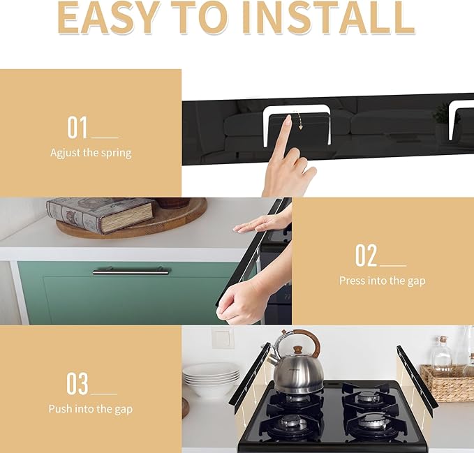 Stove Gap Covers 316 Stainless Steel,2 Pack 23.2" Fixed Stove Gap Filler,Heat Resistant Stove Gap Guards,Between Stove and Counter Slide In Range Trim Kit for Kitchen,Shiny Black