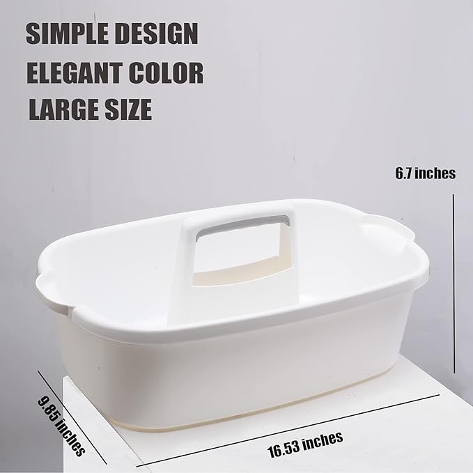 ALINK Large Plastic Shower Caddy Tote, Portable Storage Caddy Basket Organizer with Handle for Dorm, Bathroom, Tool, Garden, Kitchen, Cleaning Supplies - White