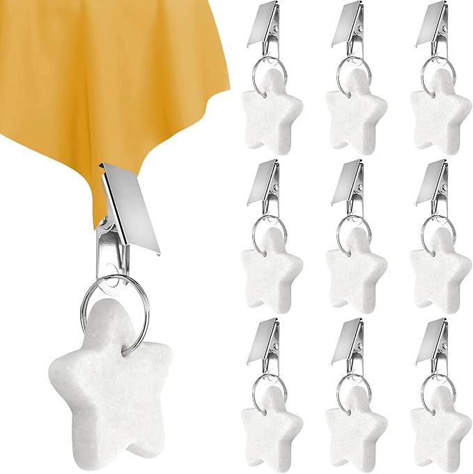10 Pcs Tablecloth Weights, Metal Clip Star Table Cover Weights Stone, Table Weights Hangers Tablecloth Pendant for Outdoor Picnic Dinner Party Decoration (White)