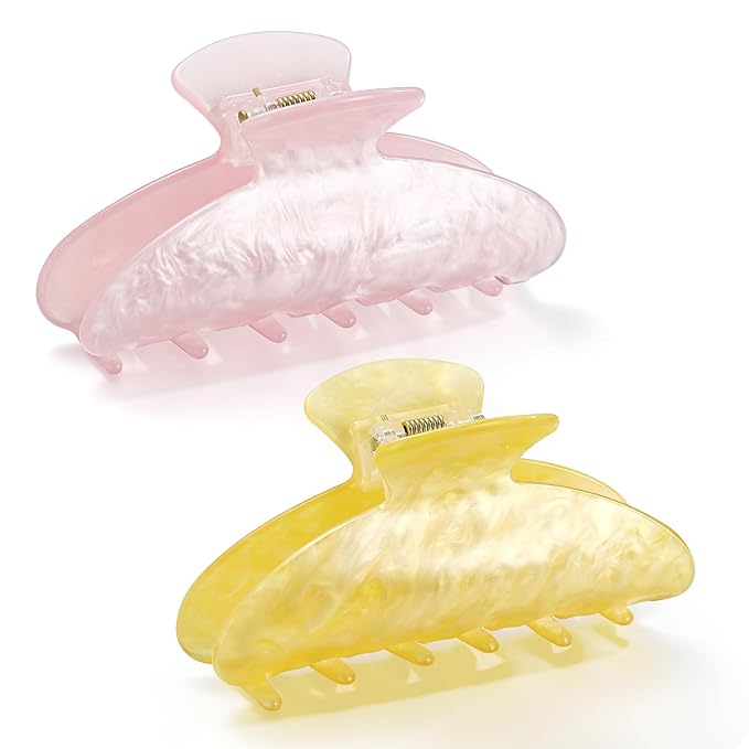 CWJCYTNSN 2 PCS Hair Claw Clips for Women Non-slip Hair Clips Strong Hold Large Hair Claw Clip for Thick Thin Hair Pink Elegant Hair Accessory for Girls