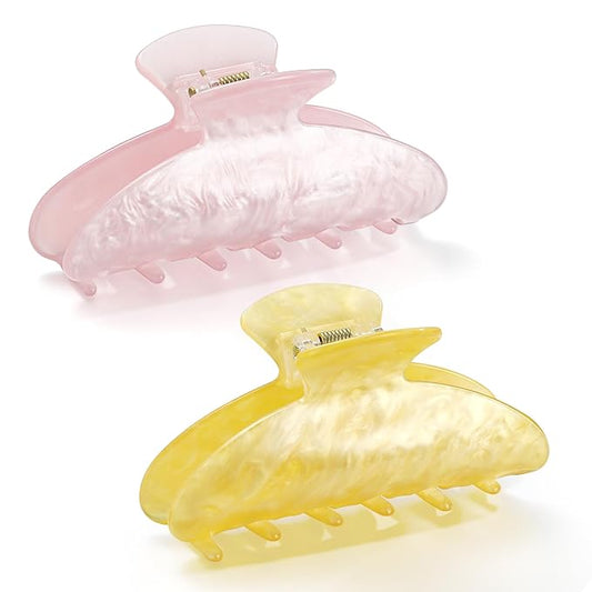 CWJCYTNSN 2 PCS Hair Claw Clips for Women Non-slip Hair Clips Strong Hold Large Hair Claw Clip for Thick Thin Hair Pink Elegant Hair Accessory for Girls
