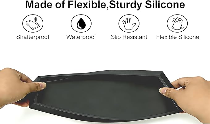 Bloss Small Bathroom Vanity Tray with Soap Dish, 8 x 4 inch Silicone Kitchen Soap Tray,Bathroom Counter Trays Organizer for Candle Perfume Jewelry Key, Black