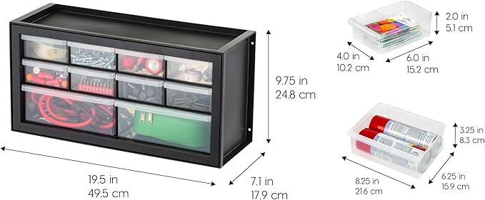 IRIS USA Small Plastic Storage Drawers, Made in USA, 10-Drawer Organizer (2 Pack) Stackable Teacher Toolbox for Crafts, Beads, Screws, Hardware, Building Bricks, Drink Mix & Water Flavor Packets-Black
