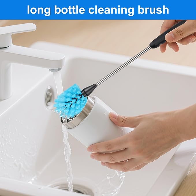 2 Pack Water Bottle Brush,15-inch Long, Bottle Brush Cleaner, Bottle Scrubber, Kitchen Scrub Brush Suitable for Water Bottles, Cups, Glasses, Baby Bottles, Wine Glasses, Blue