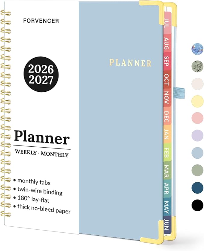 Forvencer Academic Planner 2026-2027, July 2026-June 2027 Weekly & Monthly Hardcover Calendar Planner, 6" X 8", Daily Agenda Book, School Office Notebook College Teacher Student Organizer A5, Blue