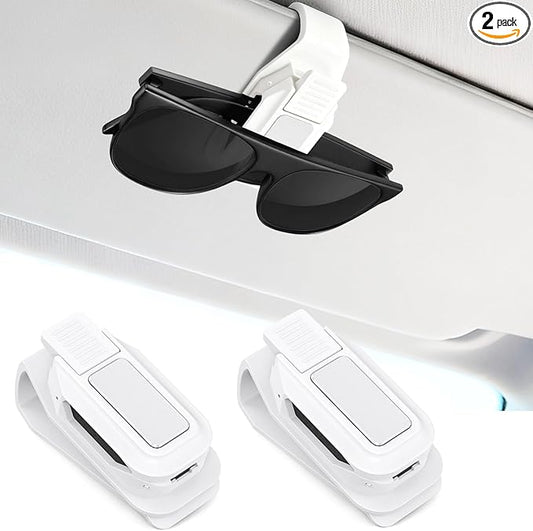 Dsycar 2 Pack Sunglasses Holder for Car, One-Handed Operation Visor Sunglass Holder Clip, Easy Access Storage for Driving, Universal Fit Eyeglasses Clip Compatible with All Glasses (White)