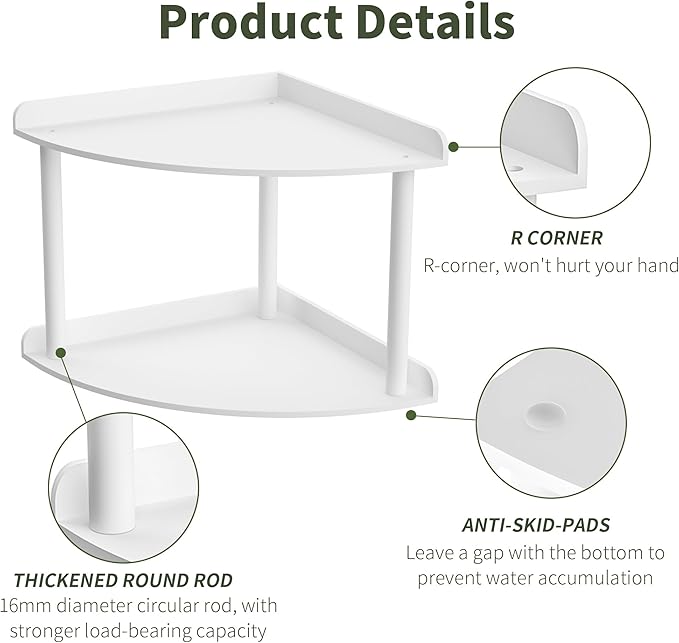 2 Tier Acrylic Corner Shelf Organizer Storage 9.5x9.5x8 Inch, White Countertop Corner Shelf for Bathroom, Kitchen, Bedroom, Office, Study Room