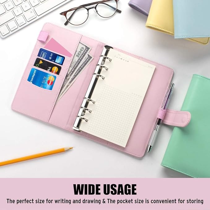 Sooez A6 Notebook Binder, 6 Ring Planner PU Leather Personal Organizer With Magnetic Buckle Closure, Loose Leaf Portfolio Cover, 7.48"x5.2"