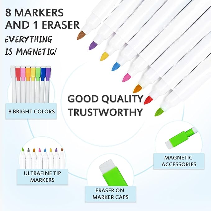 Hivillexun Magnetic Black Dry Erase Calendar White Board Set (3-Pack) - Monthly, Weekly Planners & Daily Notepad for Fridge, Home & Office, Includes 8 Markers