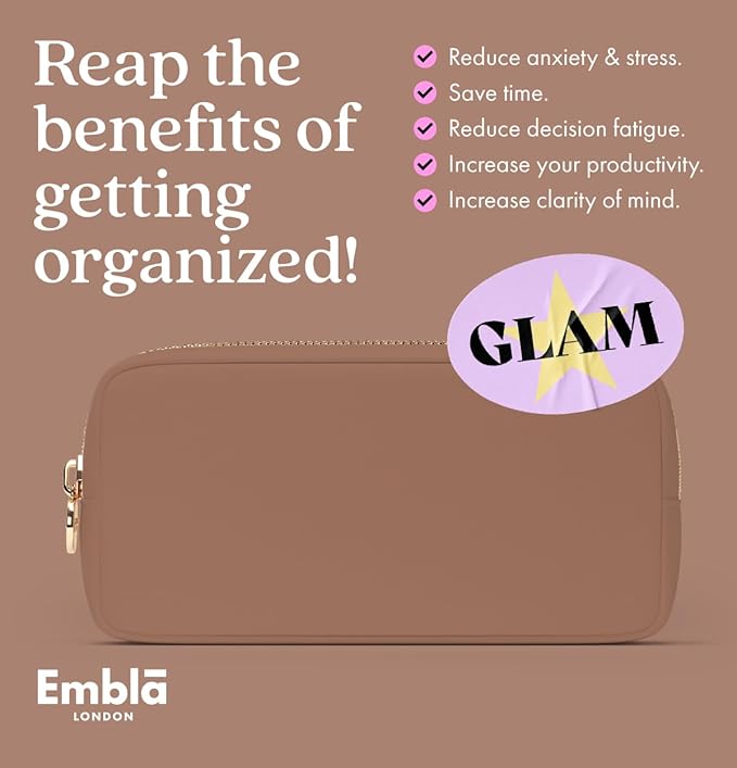 Embla Makeup Bag Travel Cosmetics Pouch and Toiletry Bag, Nylon Zipper Pouch Purse, Cute Make Up Organizer Storage Tote for Women Girls, Travel Skincare Case, Small Makeup Bags, Mocha Mousse