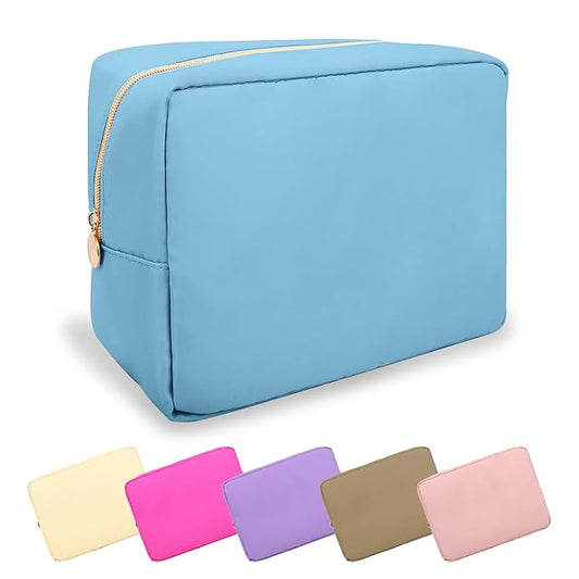 Large Makeup Bag Pouch, Nylon Women Travel Toiletry Storage Bag, Preppy Cosmetic Bag for Girls, Big Makeup Organizer Bag, Cute Zipper Pouch Skincare Bag for Sport Work Gift (Large-Periwinkle)