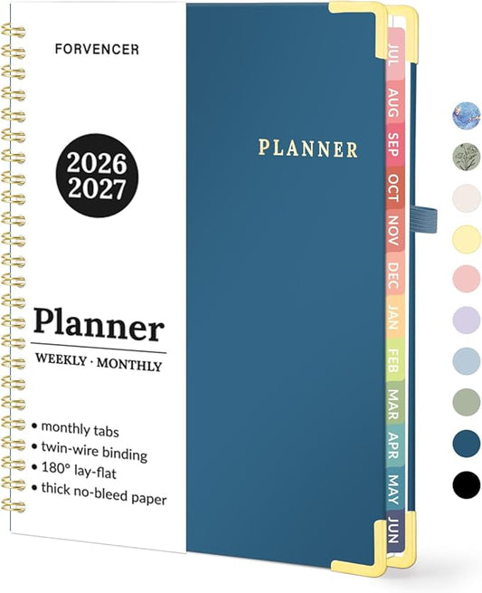 Forvencer Academic Planner 2026-2027, July 2026-June 2027 Weekly & Monthly Hardcover Calendar Planner, 6" X 8", Daily Agenda Book, School Office Notebook College Teacher Organizer A5, Navy Blue