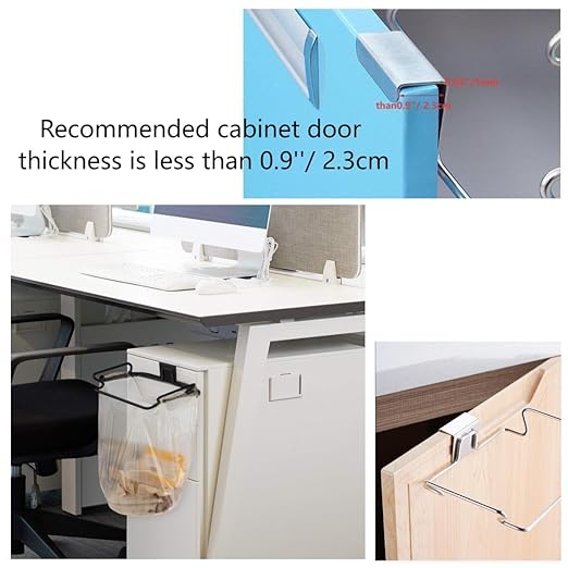 Metal Trash Bag Holder for Kitchen,Office,Dorm Room,Hanging Trash Can, Under Cabinet Hanger Rack,Space Saving Garbage Hook,Bag Holder for Plastic Bags (Silvery, 9.3 * 5.9'')