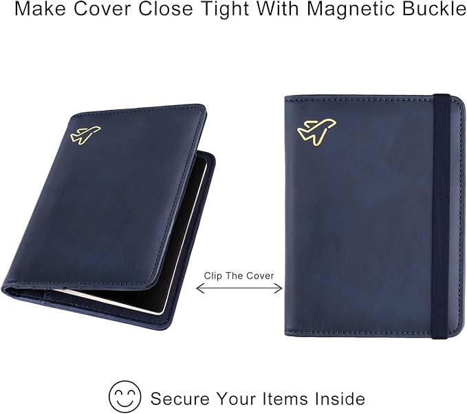 WALNEW Passport Holder for Travel, RFID Passport Cover Wallet for Women Men, PU Leather Passport Book Card Holder Case with Pen, Travelling Essentials for Flying