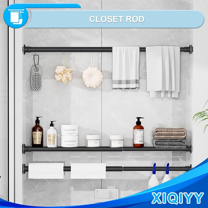 Small Tension Curtain Rod 18-32 Inch Spring Tension Rod Short Shower Curtain Rod No Drilling Adjustable Black Shower Rod,Heavy Duty