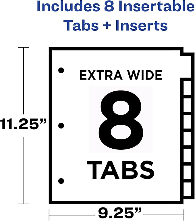 Avery Insertable Plastic Dividers for 3 Ring Binders, 8 Tabs per Set, Big Tabs, One Pocket, Multicolor Binder Dividers, Works with Sheet Protectors (11903)