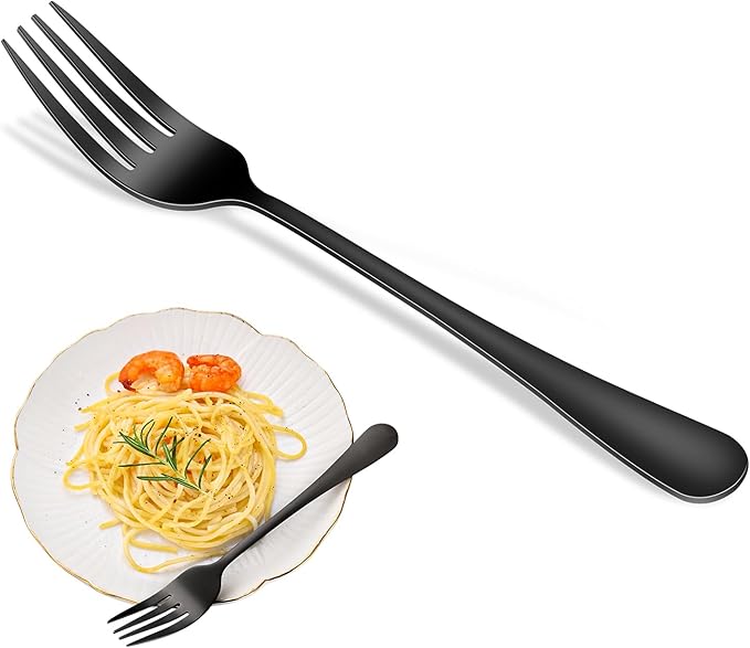 Black Dinner Forks Set, 8-Piece 8 Inches Food-Grade Stainless Steel Silverware Forks,Dishwasher Safe Cutlery Fork, Metal Black Table Fork For Home,Party or Events
