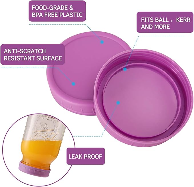 AOZITA [ 24 Pack ] WIDE Mouth Mason Jar Lids for Ball, Kerr and More - Colored Plastic Storage Caps for Mason/Canning Jars - Leak-Proof