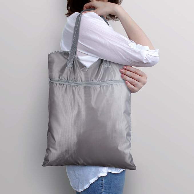 2 Pcs Travel Laundry Bags Waterproof with Handle Dirty Clothes Bag for Traveling Hanging Laundry Hamper with Two Zippered Pockets Washable Reusable for Sports Home Travel College Dorm (Gray)