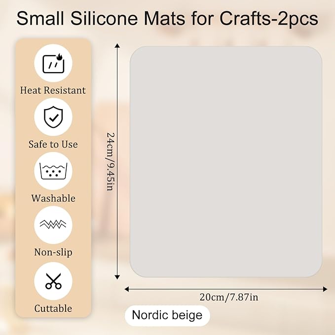 2pcs Small Silicone Mats for Crafts, Multi-Purpose Counter Pad Placemat Table Mat for Epoxy Resin Molds, DIY Art Crafts, Kitchen,Dining (9.45x7.87 inches)(Gray)