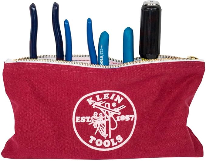 Klein Tools 5141 Zipper Tool Bag, Tool Pouch, Bank Deposit Canvas Utility Bag, 12.5 x 7-Inch, Brown/Black/Gray/Red 4-Pack