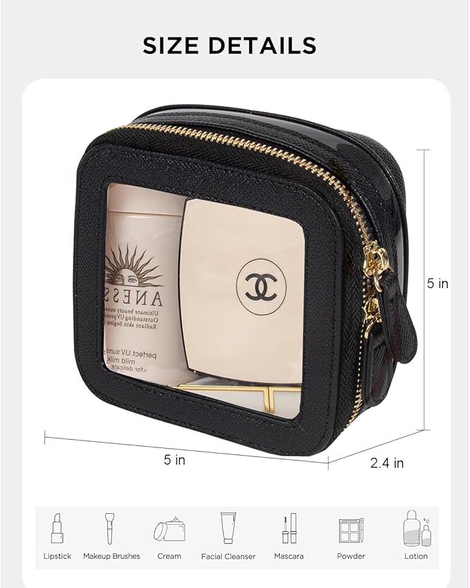Clear Makeup Bag Small, Mini Portable Clear Makeup Bag for Purse Cute Waterproof Travel Cosmetic Case Makeup Pouch TSA Approved Toiletry Bag Women Traveling Car Organizer Car Essentials (Black, Mini)