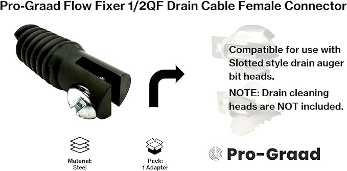 1/2QF Flow Fixer | 1/2” Drain Cable Repair End | Quick Fix Female Slotted Connector for Broken Drain Cleaning Machine Cables | Fits All 1/2” O.D. Drain Cables