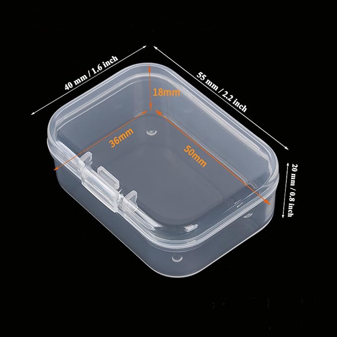 LJY 100 Pieces Rectangular Empty Mini Clear Plastic Organizer Storage Box Containers with Hinged Lids (2.2 x 1.6 x 0.8 inch, Transparent)