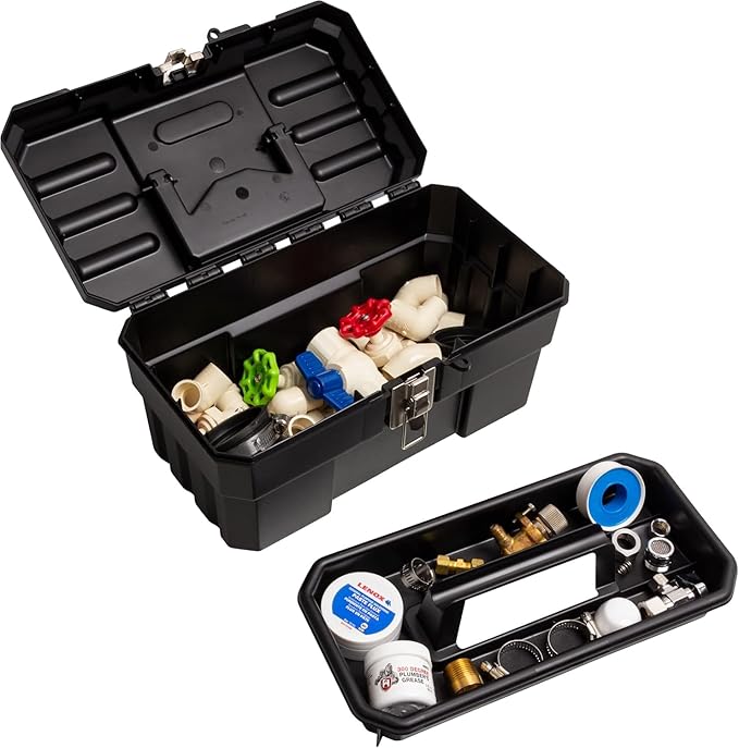 Akro-Mils 09514 ProBox 14-Inch Plastic Toolbox for Tools, Hobby or Craft Storage Toolbox with Removable Tray, 14-Inch x 8-Inch x 8-Inch, Black, 6-Pack