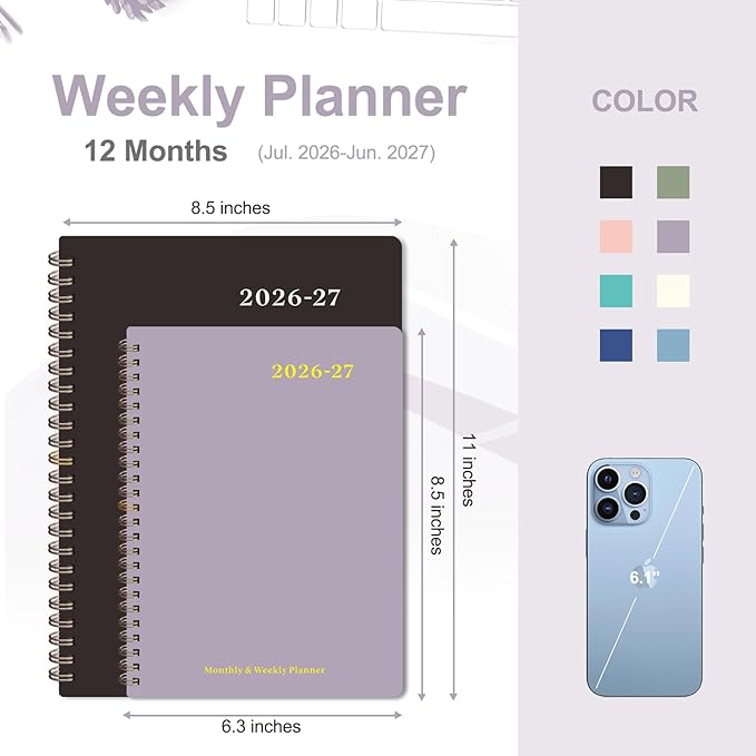 Planner 2026-2027, Weekly and Monthly Academic Year Calendar Planner, July 2026 - June 2027, Daily Agenda Book for Office School Supplies, A5(6.3'' x 8.5'')